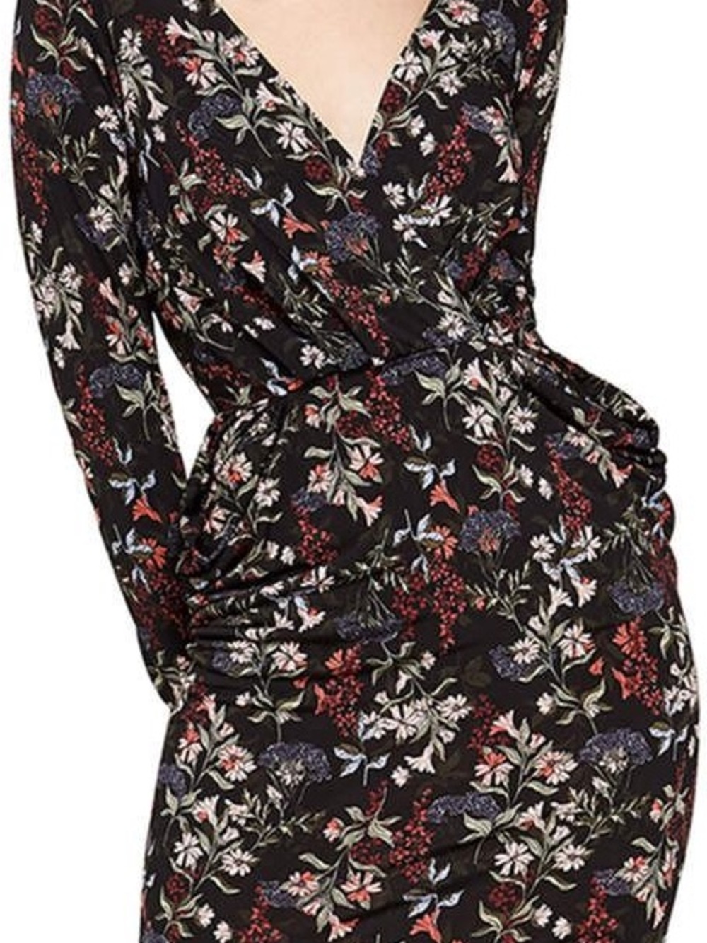 BCBGeneration Black Floral Long-Sleeve Dress with Red & Blue Accents